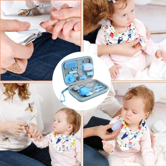 Kit de cuidado para bebés, set de 12 piezas, artículos de aseo para recién nacidos con termómetro - Azul