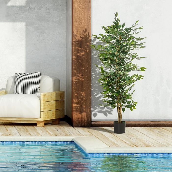 Plante artificielle - HOMCOM - ficus hauteur 1,5 m tronc branches liane lichen réalisme - plastique - 1,5 m