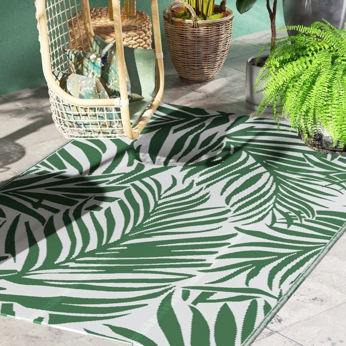 Tapis d'extérieur - Outsunny - réversible motif feuilles tropical haute densité 310 g/m² - PP - 152x243cm - vert