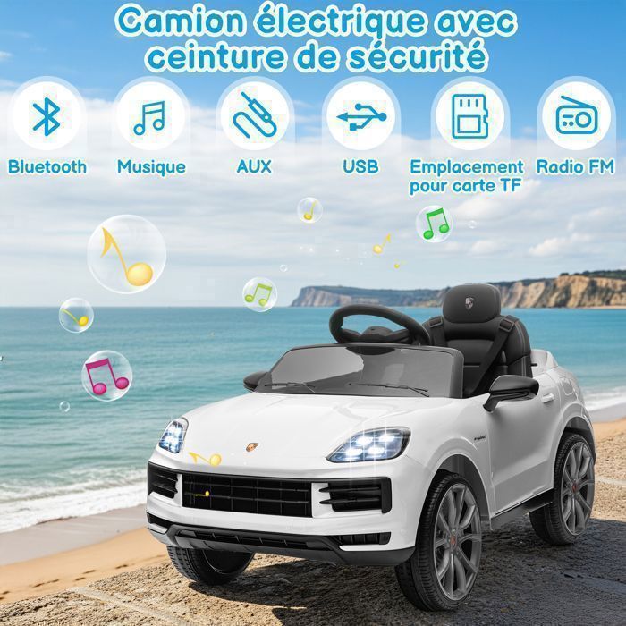 LALAHO Elektro-Kinderauto – Cayenne Coupé 2024 – 103 x 63 x 54 cm – Weiß