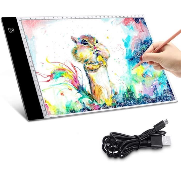 Tablette Lumineuse A4, 4.5MM Ultramince Gradation à trois vitesses LED avec Ligne d'échelle Précise USB Rechargeable LED Table