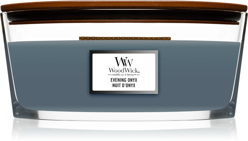 Vela perfumada Woodwick Evening Onyx com pavio de madeira (hearthwick)
