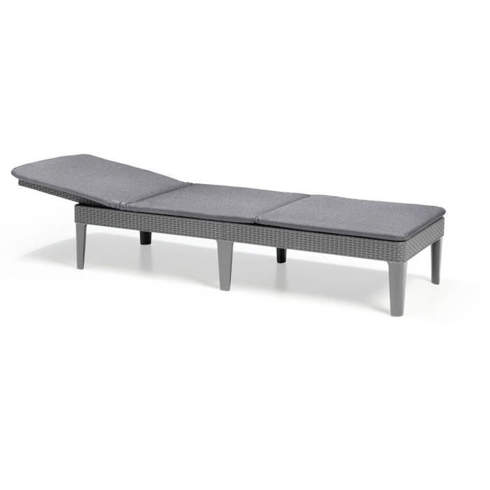 Set of 2 sun loungers - Allibert by KETER – JAIPUR – in imitation woven rattan resin – cushion – adjustable backrest – grey