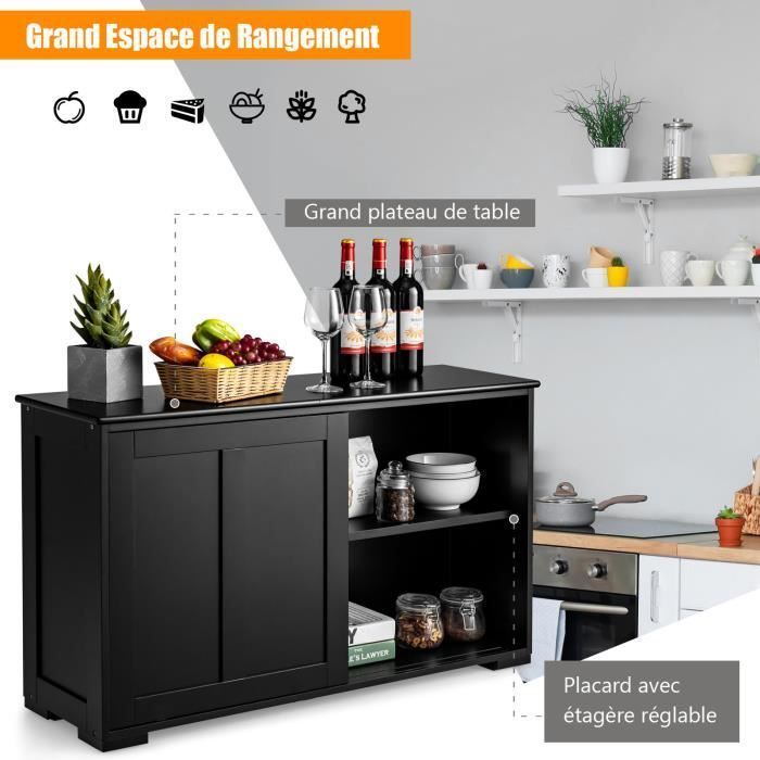 Buffet de cozinha COSTWAY com porta de correr, 107 x 33 x 60 cm, buffet baixo com prateleira ajustável, para sala de estar e corredor, preto.