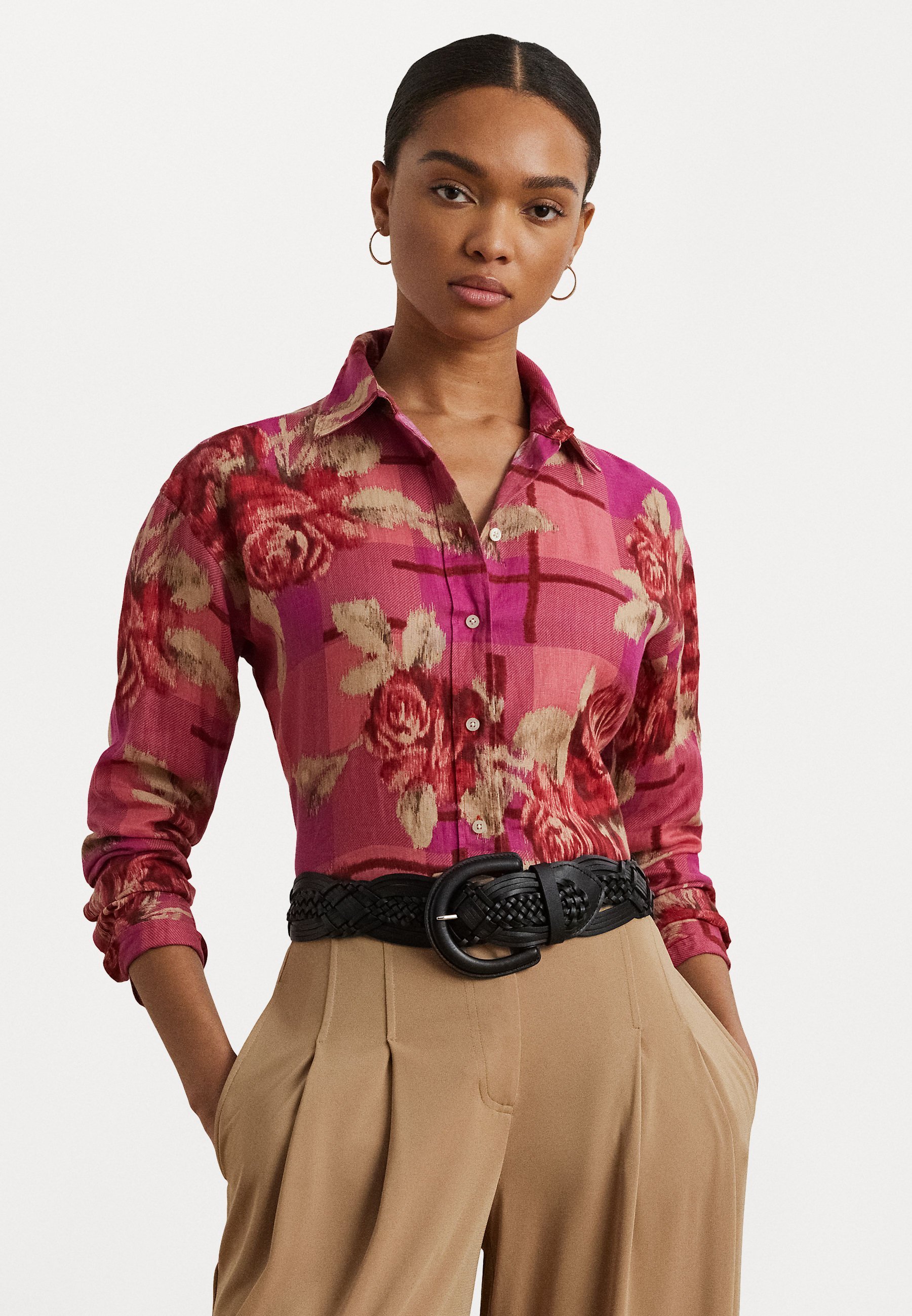 Chemise Lauren Ralph Lauren coupe décontractée en lin fleuri - Chemisier boutonné - rouge/rose
