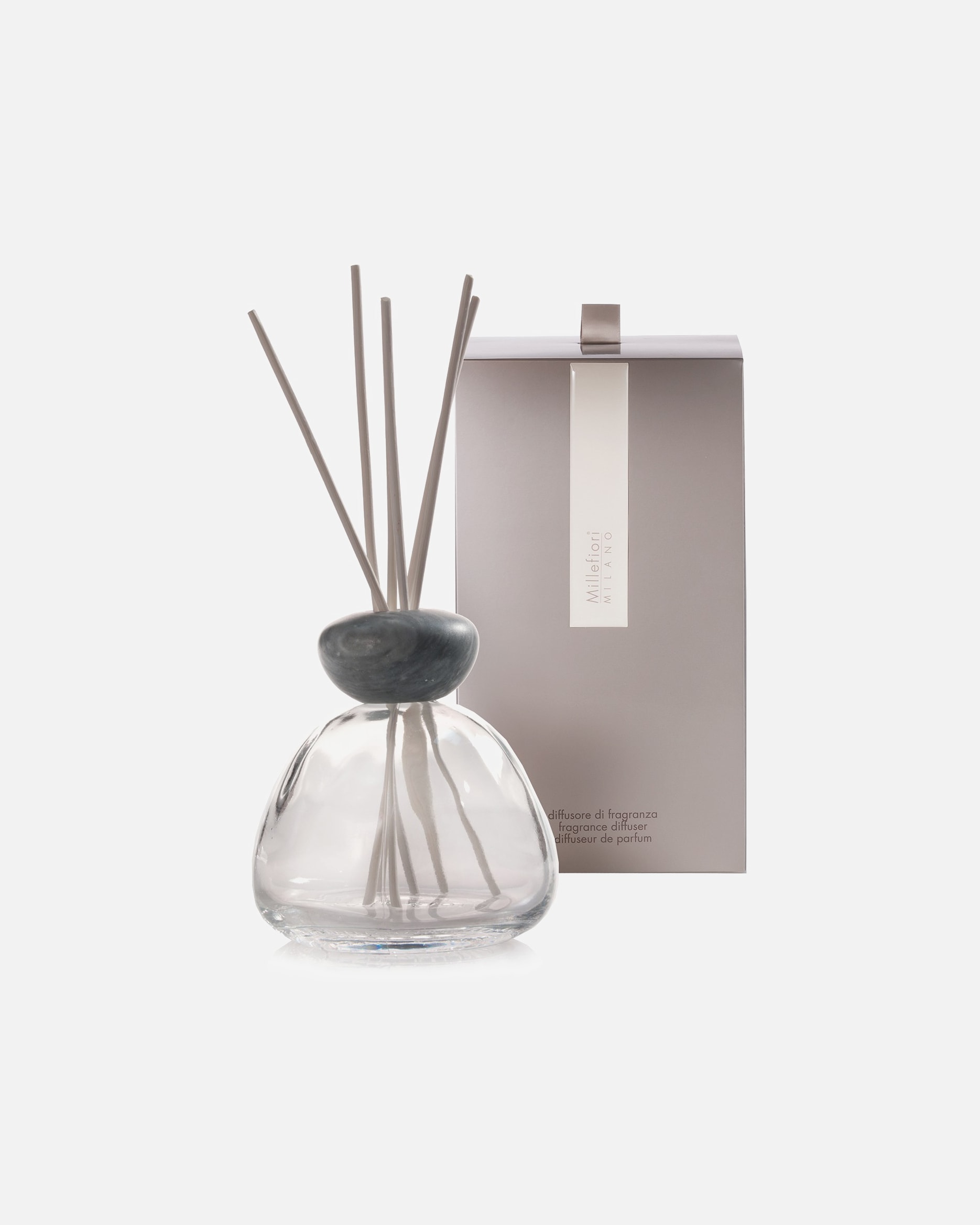 Millefiori MILANO Diffuseur en verre transparent avec couvercle en marbre, gris