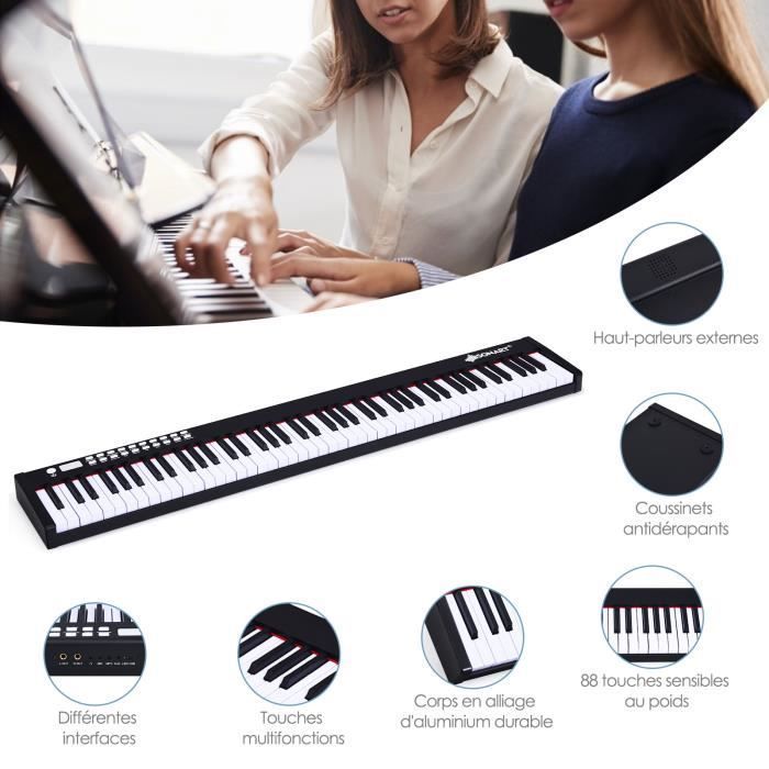 Piano digital DREAMADE de 88 teclas, teclado electrónico portátil con Bluetooth, 128 ritmos, 128 sonidos para niños y principiantes.