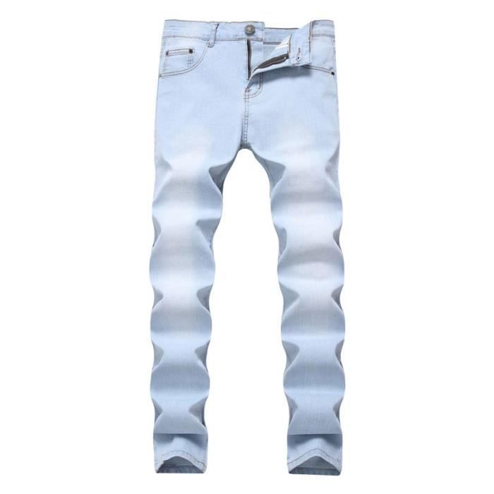 Pantalones vaqueros rectos elásticos para hombre con efecto desteñido y lavado - INSFITY - Azul claro