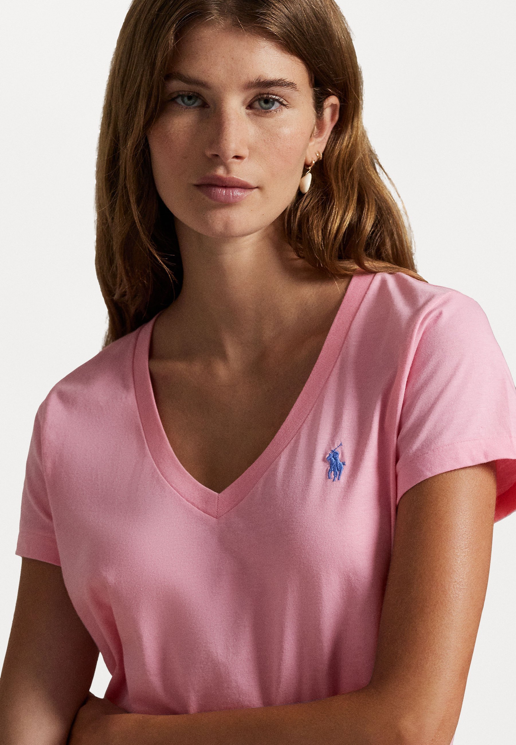 Polo Ralph Lauren katoenen jersey T-shirt met V-hals - Basic T-shirt - natuurlijk roze