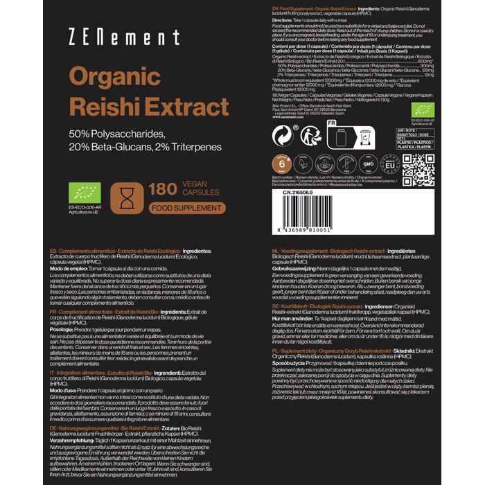 Extrato de Reishi Orgânico - 180 Cápsulas