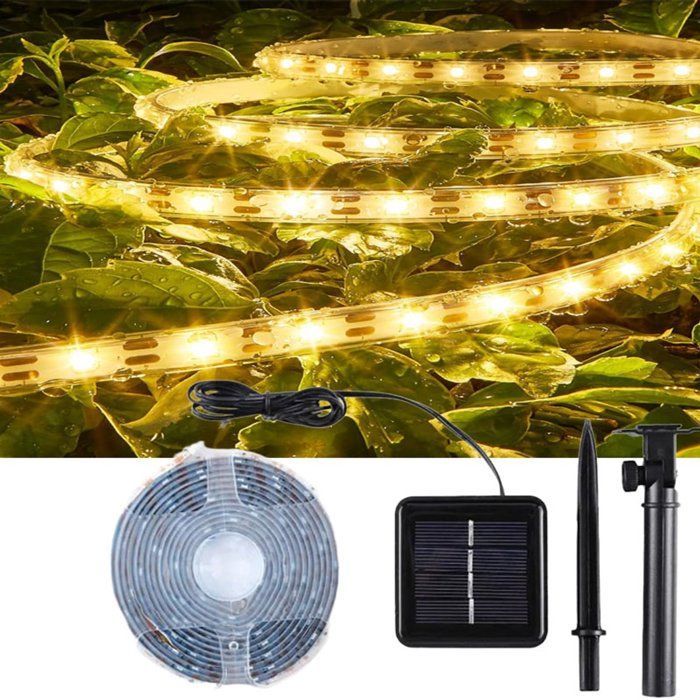 Tiras de luces LED solares para exteriores - 5 m - 320 LED - 8 modos - Luces solares impermeables para jardín