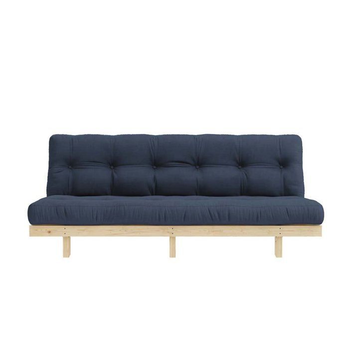 Sofá-cama futon conversível LEAN em madeira de pinho, cor azul marinho, 130x200 cm