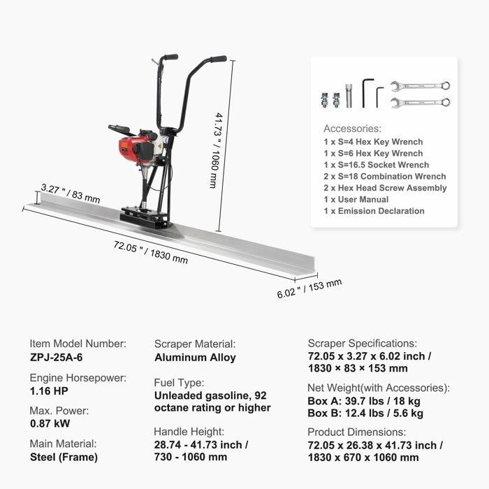 Betoniera - DUOKU - ZPJ-25A-6 - Motore vibrante - 1830 mm - Acciaio e alluminio