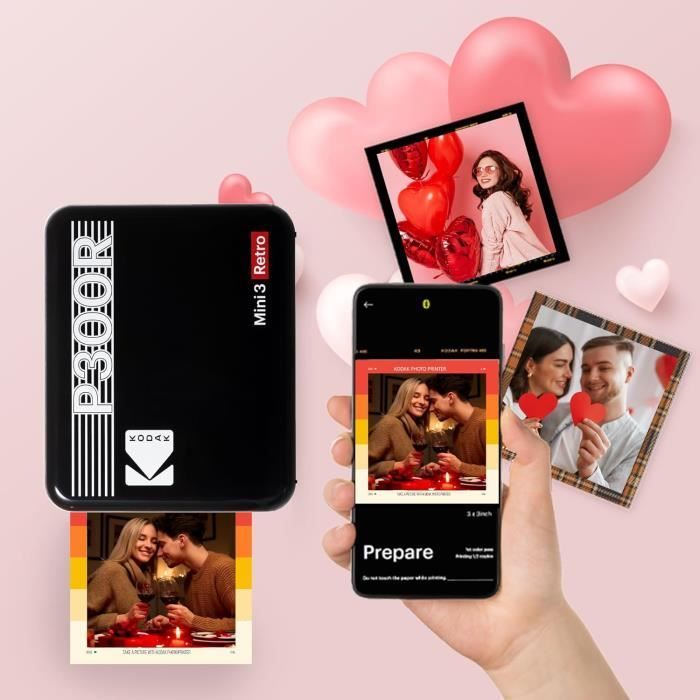 Tragbarer Fotodrucker – KODAK – Mini 3 Retro – 4PASS – Bluetooth – 7,6 x 7,6 cm – Weiß