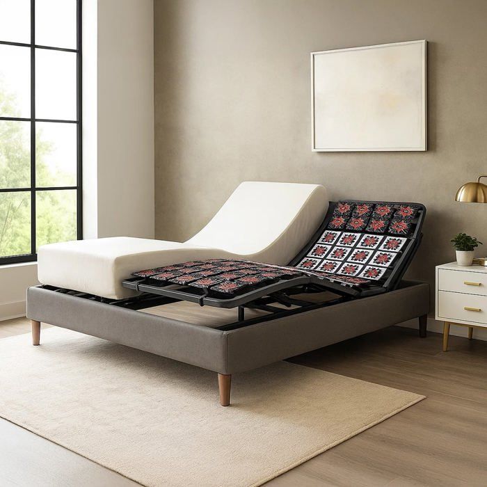 Letto elettrico con materasso 140x190 cm - Grigio - Base relax + Struttura letto in similpelle + Materasso