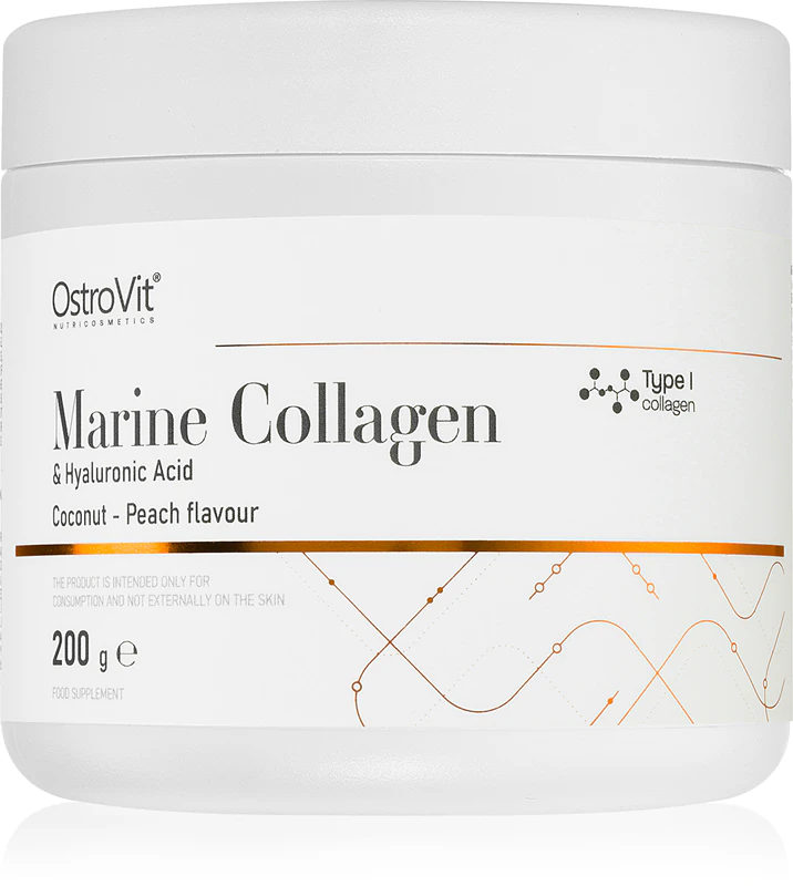 Suplemento alimentar OstroVit Colágeno Marinho com Ácido Hialurônico, bebida instantânea de colágeno com ácido hialurônico.