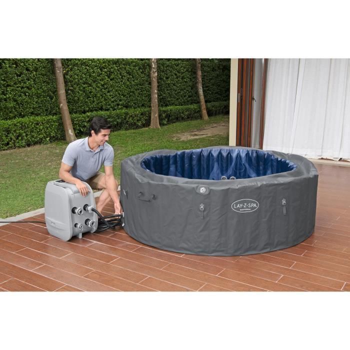 Spa hinchable BESTWAY - Lay-Z-Spa Santorini - Capacidad para 5 a 7 personas - Redondo (Incluye 5 reposacabezas acolchados + 2 luces LED de agua ColorJet)