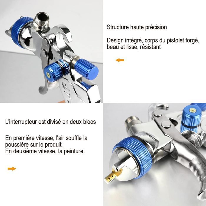 Pistolet A Peinture-Pistolet Peinture-Pulvérisateurs De Peinture-avec 3 Buses 1,4/1,7/2 mm,600mL-Spray Gun