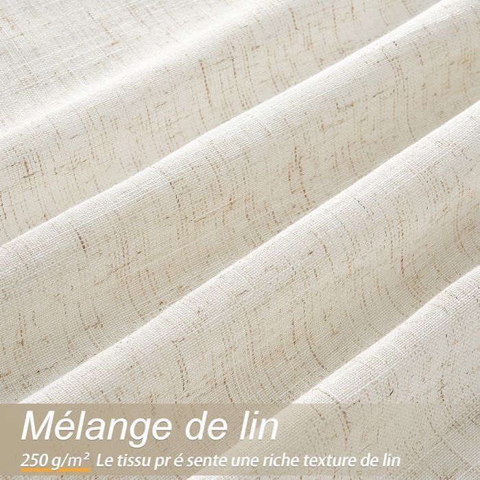 Topfinel Rideau Lin Avec Œillets Rideau Voilage Pour Salon Cuisine et Chambre à Coucher Rideau Courts Naturel 140x160cm Lot de 2