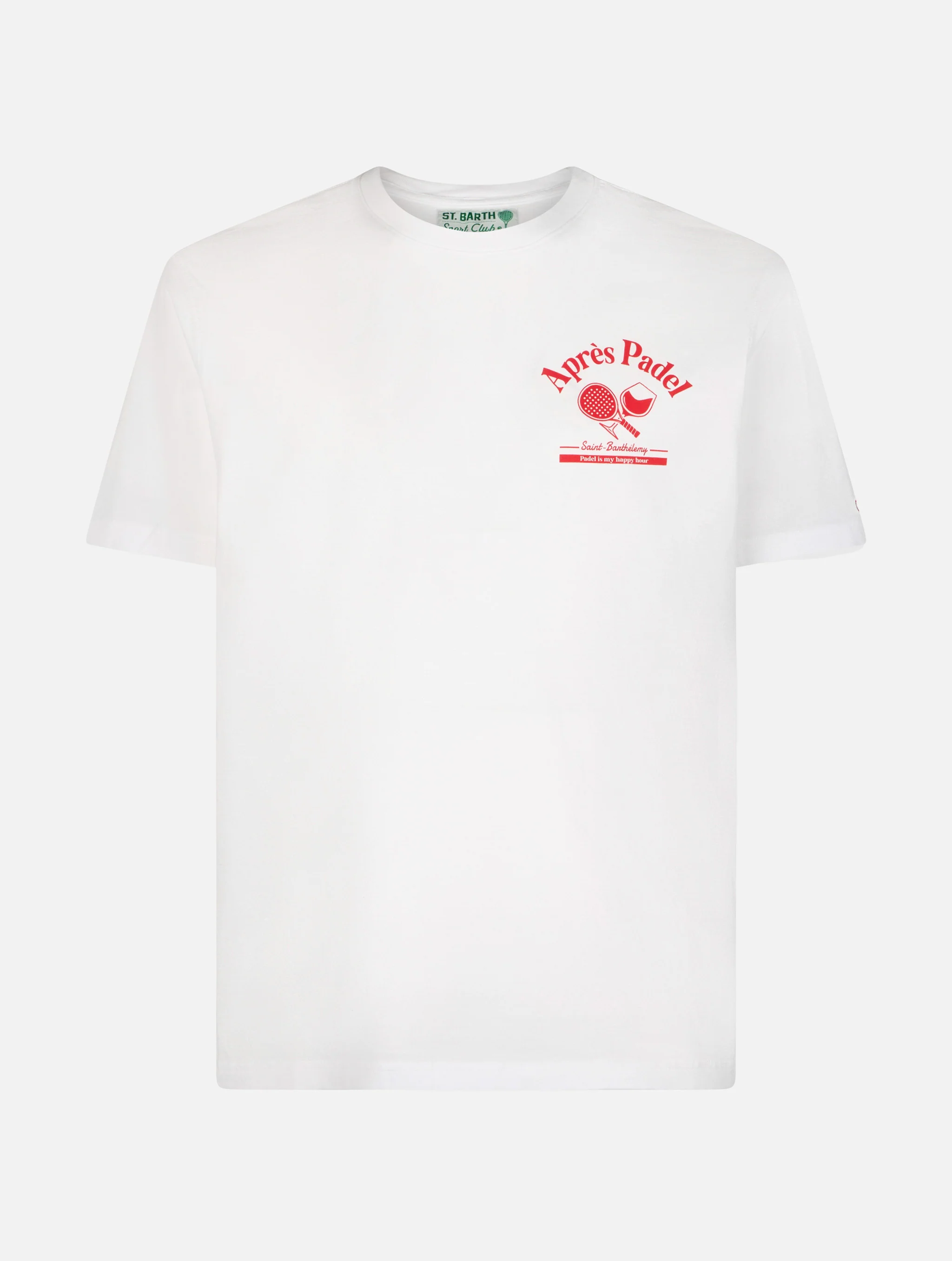 Heren katoenen T-shirt | Aprés Padel print | 100% katoenjersey | Ronde hals & korte mouwen | Normale pasvorm | Geborduurd logo | MC2 Saint Barth