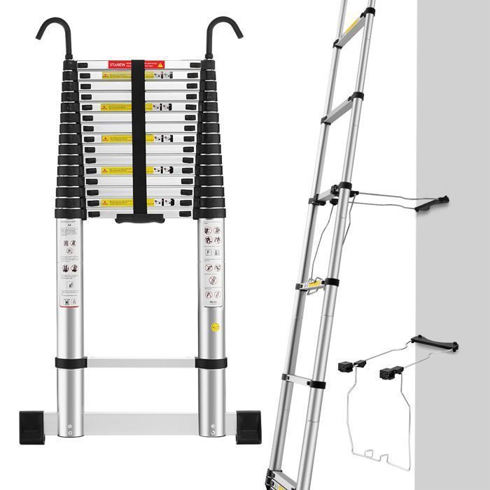 Échelle télescopique - STANEW - STANEW - Stabilisateur d'échelle - Alliage d'aluminium d'aviation - Escamotable 5 m