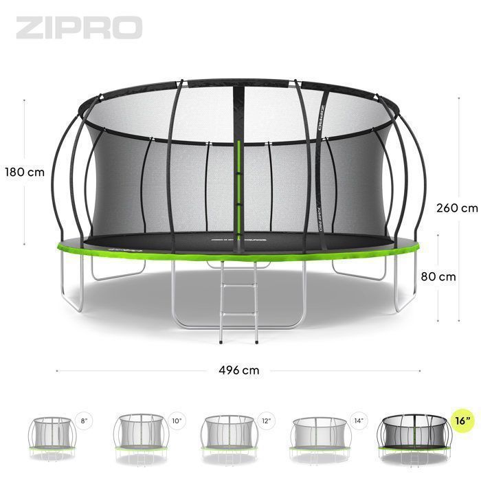 Gartentrampolin – ZIPRO – JumpPro PREMIUM 4,9 m – Sicher für den Innenbereich – Belastbarkeit: 150 kg – Schnellaufbau