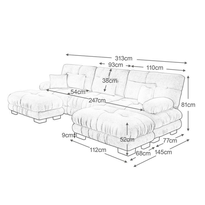 Modular corner sofa - LANGTU - Modular U-shaped cloud sofa - Light brown chenille - 3-seater configuration - Matching ottomans