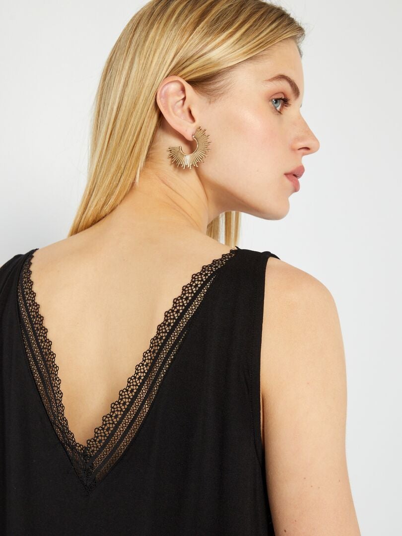 Camiseta sin mangas elástica con encaje - Negra