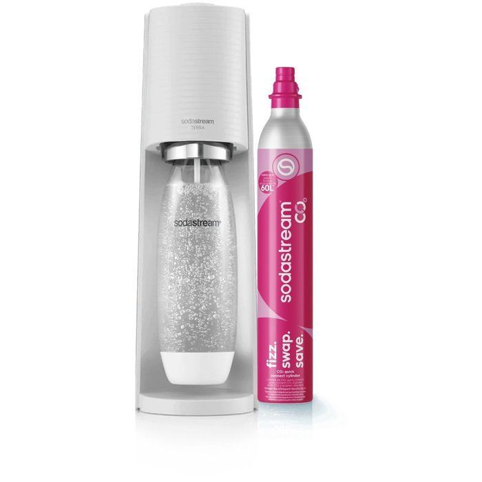 Machine à soda et eau pétillante SODASTREAM - TERRA Blanche - 1 bouteille compatible lave-vaisselle - 1 recharge de gaz 60L