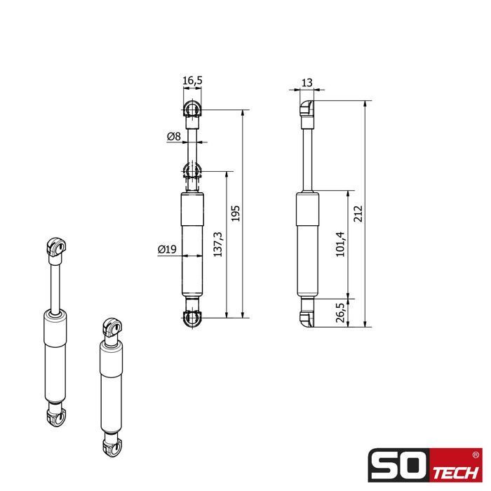 Amortiguador de gas SOTECH de 1 pieza, resortes de compresión de 380 N, pieza de repuesto para KESSEBÖHMER Lift-o-Mat