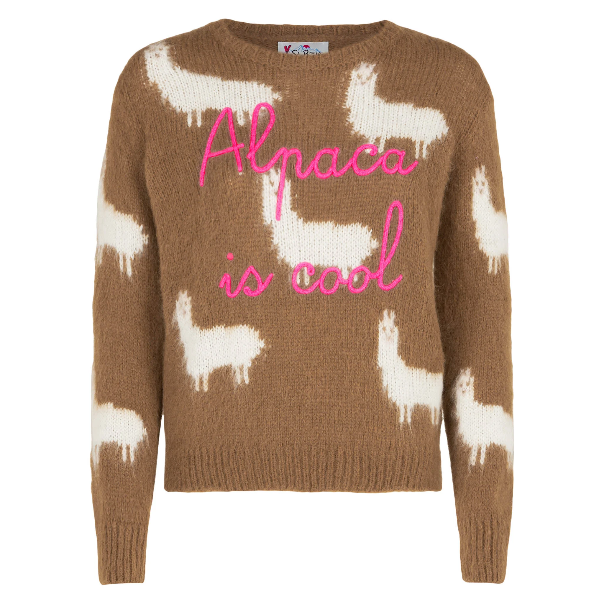 Maglione da donna garzato con Alpaca e ricamo Alpaca is cool