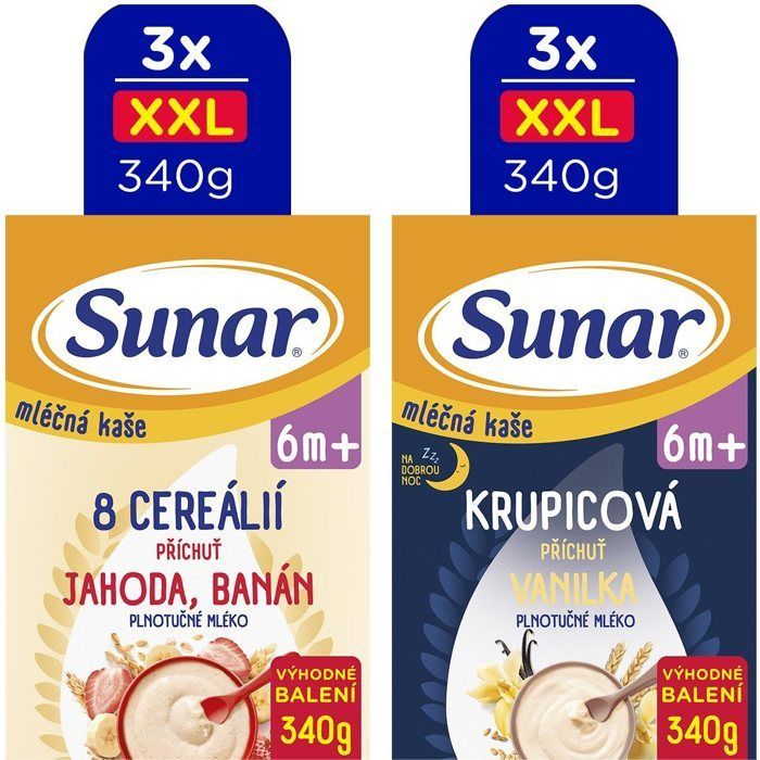 Sunar milk porridge XXL mixed flavours 6m , 6×340 g