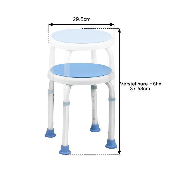 Aufun Adjustable Round Shower Stool in Aluminum Alloy, 360° Swivel Seat, 30x30x37-57cm, Safe Load Capacity: 136 kg