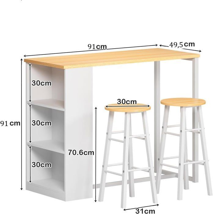 SogesHome Dining Table with 2 Chairs, 3 Storage Compartments for Hallway, Living Room, Console Table, 91 x 49.5 x 91 cm, White