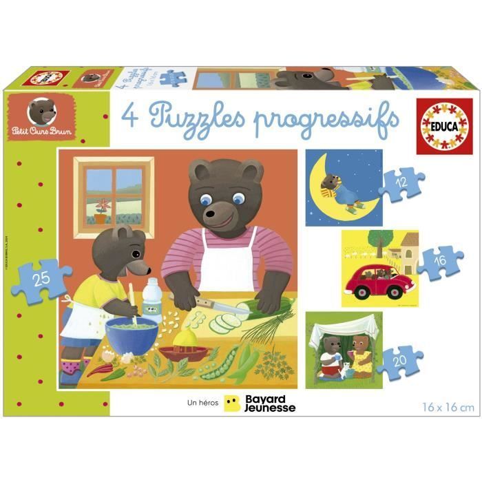 Puzzle - EDUCA - Little Brown Bear: 4 progressive puzzles for children, from 12 to 25 pieces, ages 3 and up