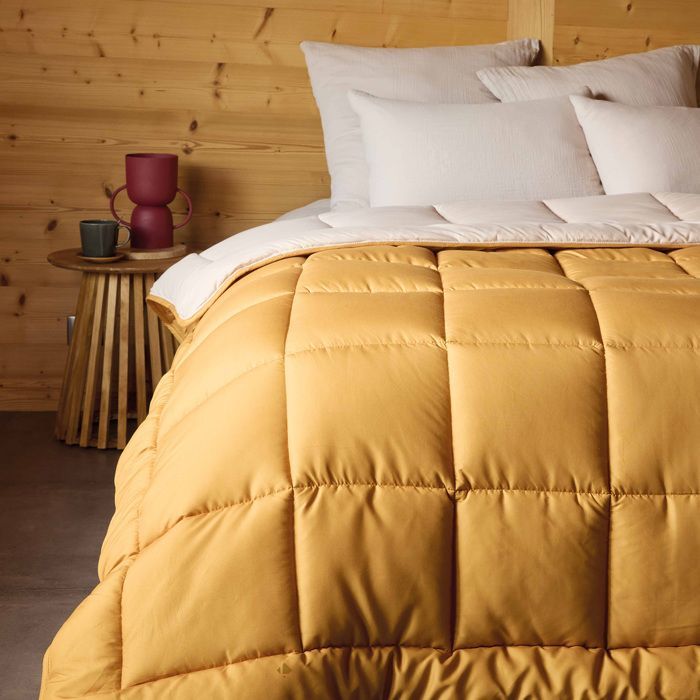 Couette été 140x200 cm COCOON BICOLORE Jaune miel/Galet garnissage fibre polyester 200g/m2