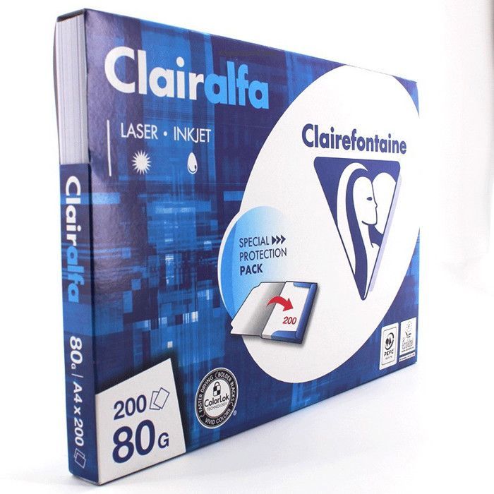 Papierpaket – A4 – Weiß – 80 g – Druckpapier – 200 Blatt – Clairefontaine Clairalfa