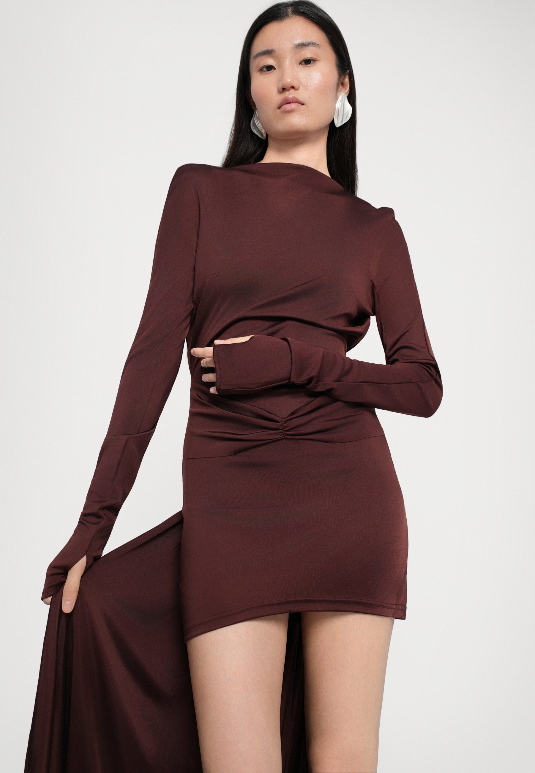 Robe longue David Koma à dos ouvert et détails froncés - Tenue de cérémonie - Bordeaux