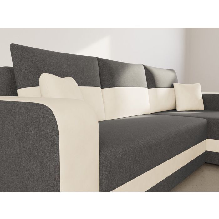 Harvey - Canapé d'angle réversible 4 places convertible avec coffre en tissu bicolore - Gris / Beige