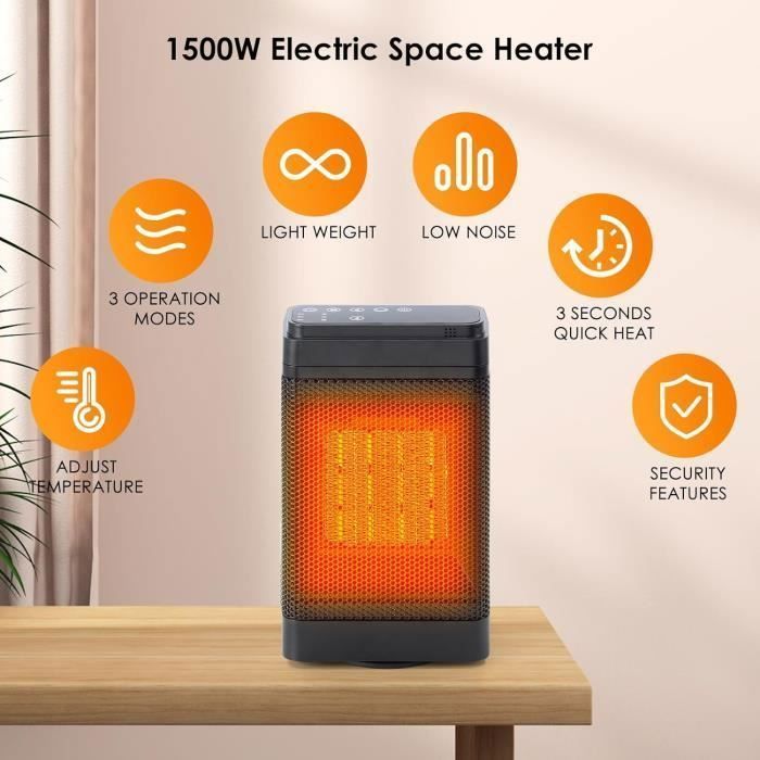 Riscaldatore portatile da 1500 W, termoventilatore sicuro per bagno, soggiorno, camera da letto, ufficio e riscaldatore elettrico ausiliario.