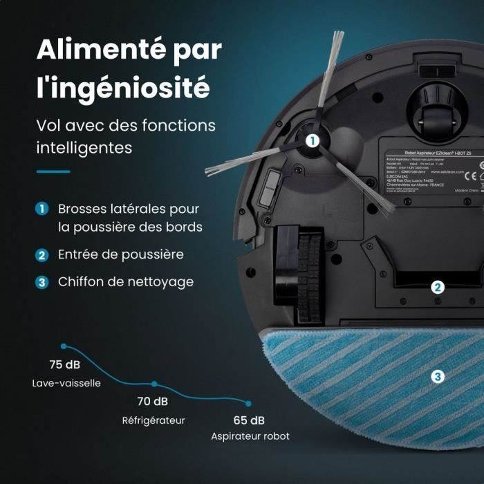 Robot lavapavimenti connesso EZICLEAN I-Bot Z5 - 75 min - 2,6 kPa - 60-90 m² - Pavimenti duri - 0,25 l