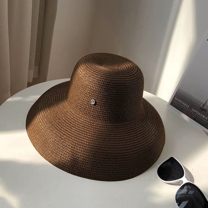 Sombrero de niña - FUNMOON - Estilo retro francés Hepburn - Paja - Vacaciones en la playa - Sombrilla - Moda