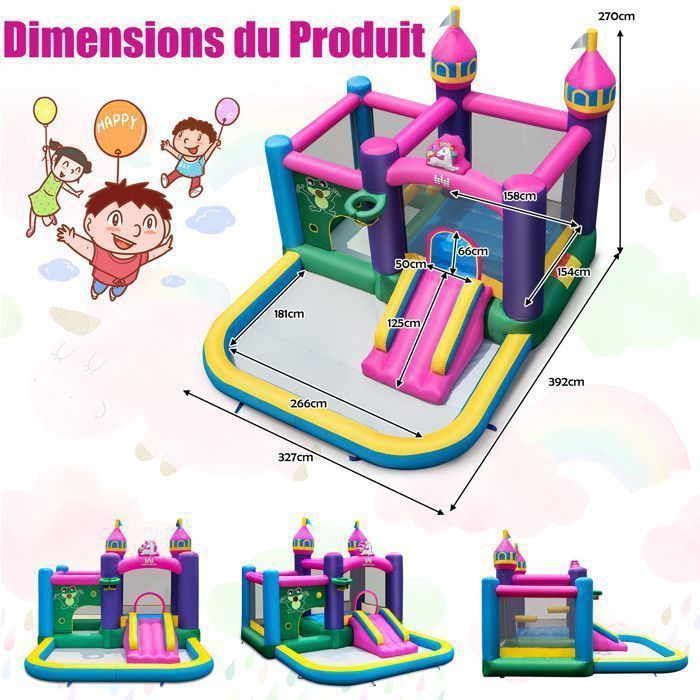 DREAMADE Château Gonflable Enfant avec Souffleur 680W, Piscine, Toboggan, Panier de Basket, Structure Gonflable Intérieur Extérieur