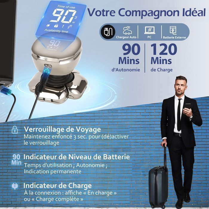 Afeitadora eléctrica SEABUTY 6 en 1 para hombre - Cabezal flexible 9D, resistente al agua IPX6 - Uso en seco y húmedo - Portátil con pantalla