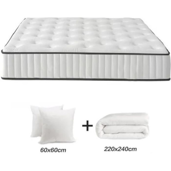Colchón, edredón y almohada - Espuma viscoelástica - 20 cm - Firme - Hipoalergénico - Doble