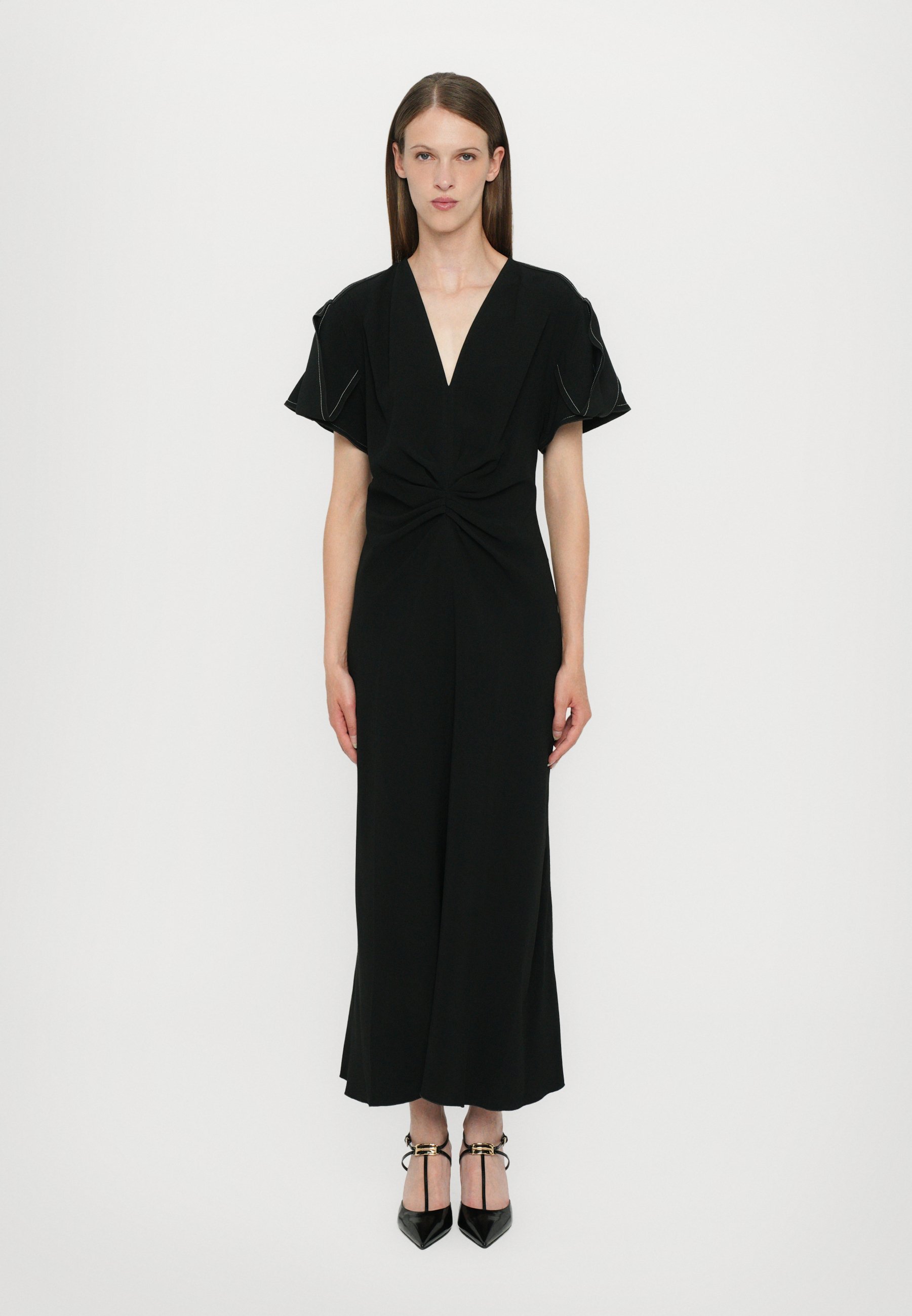 Robe midi Victoria Beckham à col V froncé - Robe maxi - noire