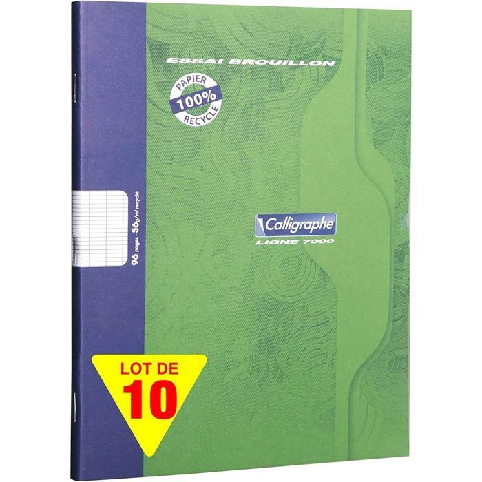 Lot de 10 Cahiers de Brouillon Agrafés - 17x22 cm, 96 Pages Grands Carreaux - Papier 56 g/m² 100% Recyclé