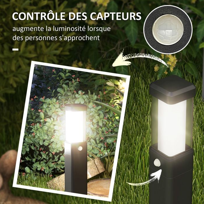 Juego de 2 balizas LED exteriores Outsunny, impermeables IP65, faroles para caminos y entradas de vehículos - negras
