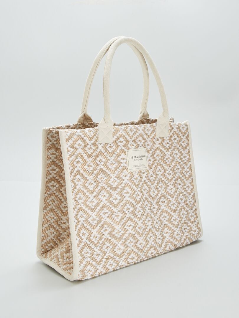 Boodschappentas met print - beige