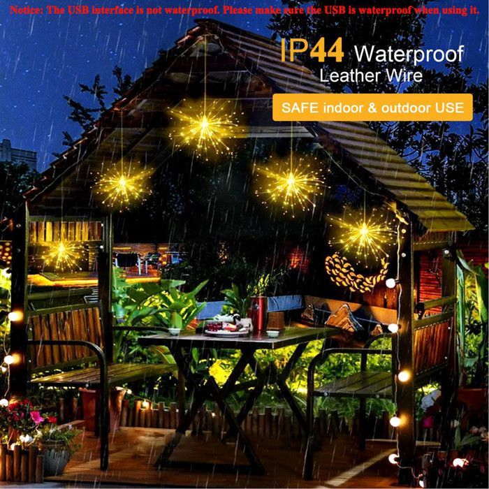 Luci decorative a stringa ROSNEK, 4 pezzi, 120 LED, effetto stella, fuochi d'artificio, 8 modalità, impermeabili, per Natale e esterni.